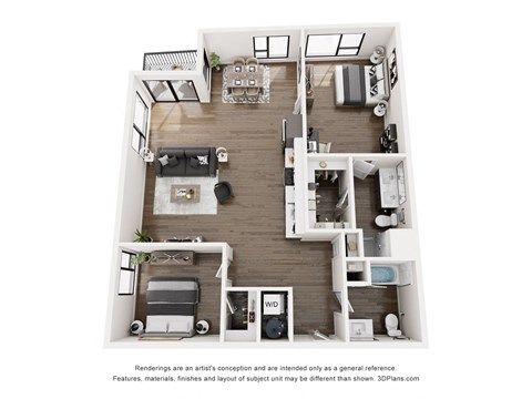 Floor plan for 2 beds, 2 baths, 1254 sqft